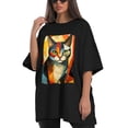 thumbnail image 4 of Plus Size Shirt for Women Black Tops for Women Oversized Short Sleeves Shirt for Women Cubist Style Cat T Shirt Crewneck Shirt for Women L, 4 of 5