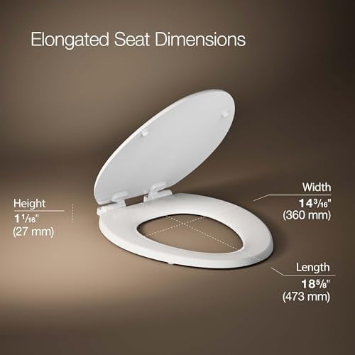 Stonewood Quiet-Close, Elongated Toilet Seat Soft Close, Durable Wood, Easy Installation, Universal Fit, Home Essentials, White Finish, K-20466-0