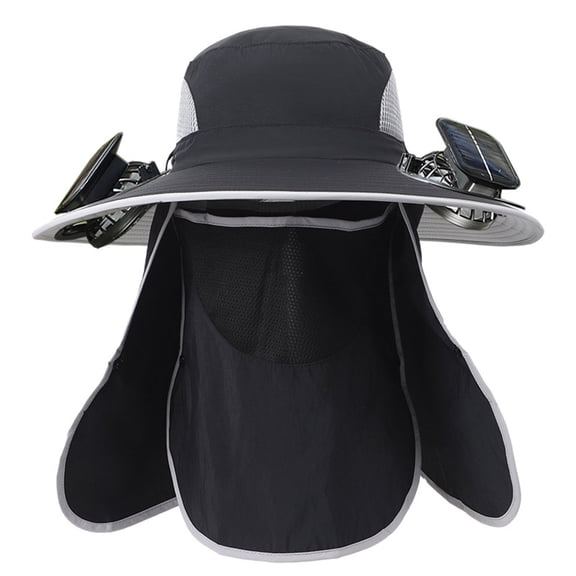Solar Fan Wide Brim Sun Hat with Neck Flap & Face Guard - 3-Speed Adjusta Cooling Hat, UPF 50 UV Protection for Fishing, Camping, Beach Outdoor Activities