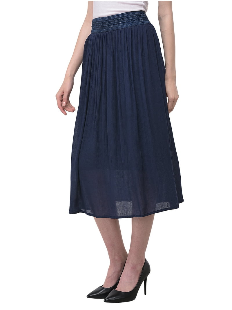 Rayon Womens Skirts Gauze High Waist Skirt for Women Solid Midi