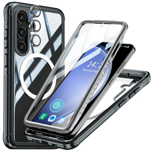Dteck Full Body Case with Camera Lens Protector for Samsung Galaxy S24,Magnetic TPU Case Built-in Screen Protector Compatible with MagSafe Shockproof Cover,Black