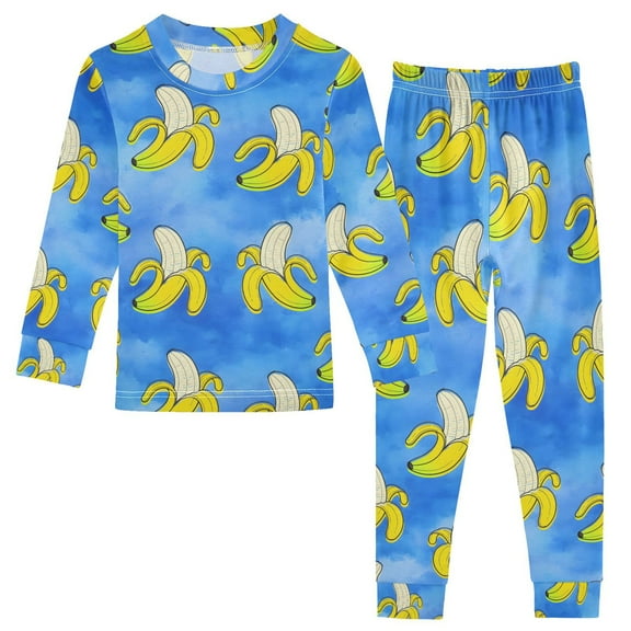 joogoo Bananas Tie Dye 2 Piece Long Sleeve Tee and Pants Cotton Pajama Set 5Y