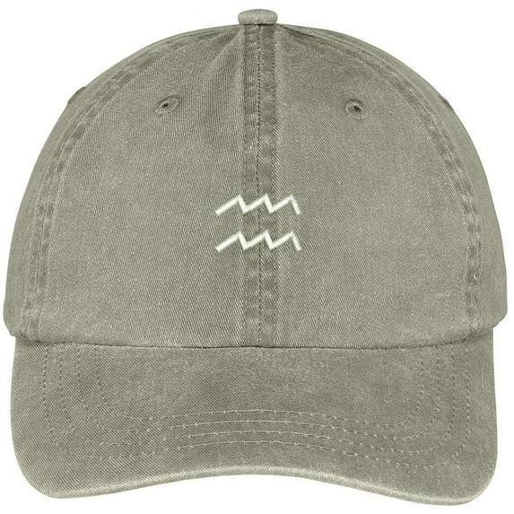 Trendy Apparel Shop Aquarius Zodiac Signs Embroidered Soft Crown 100% Brushed Cotton Cap