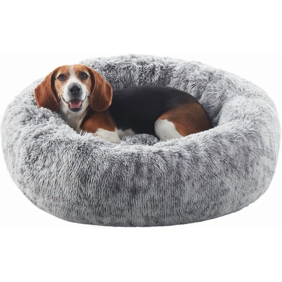 33 in Fluffy Donut Dog Bed Dark Grey with Removable Washable Cover