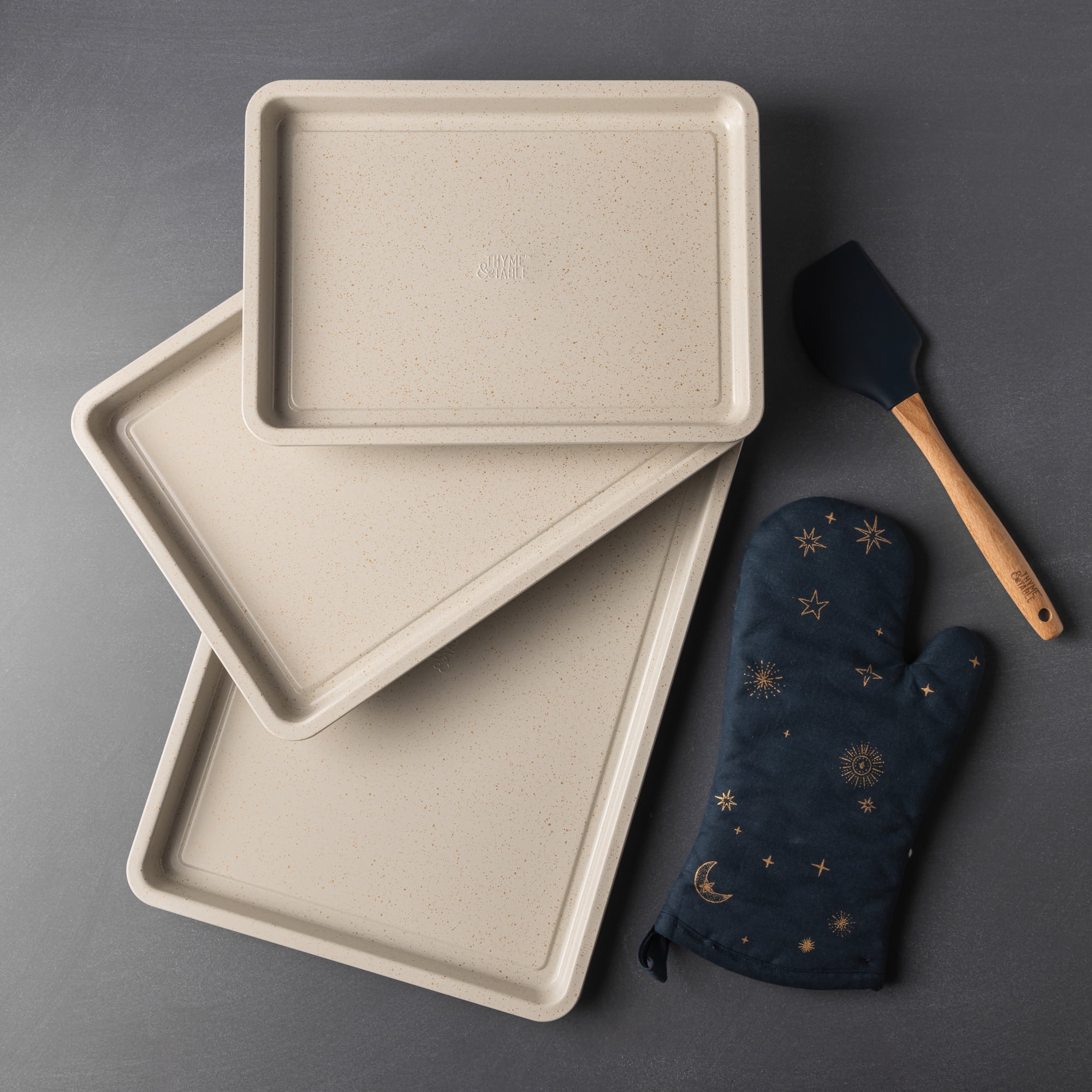 Thyme & Table 3-Piece Non-Stick Rectangle Sheet Pan Set, Cream