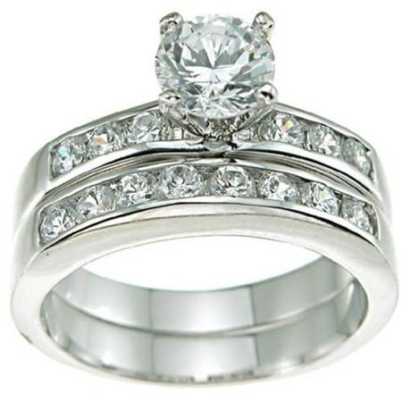 CZ Sterling Silver Rhodium Finish Brilliant Solitaire Engagement Ring