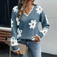 thumbnail image 4 of Sriper Floral Sweaters for Women V-Neck Long Sleeve Warm Knit Sweater Drop Shoulder Ladies Fashion Pullover Tops Fit Work Street Loose Cozy Outfits, 4 of 9