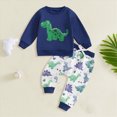 thumbnail image 2 of Xudanell Boys Outfits Cute Cartoon Dinosaur Embroidery Pullover Sweatshirt and Pants Toddler Baby Boy 2 Piece Outfits, 2 of 4