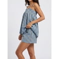 thumbnail image 4 of Women 2 Piece Lounge Set Plaid Summer Pajama Set Sleeveless Peplum Cami Top and Wide Leg Shorts Set Beachwear Vacation Outfits, 4 of 8