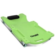 DNA Motoring TOOLS-00218 Low Profile Plastic Green Rolling Garage Shop Creeper with Padded Headrest Tool Trays