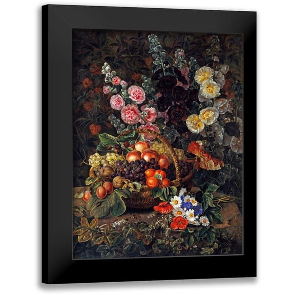 Jensen, Johan Laurents 12x14 Black Modern Framed Museum Art Print Titled - A Still Life of Flowers and a Basket of Fruit