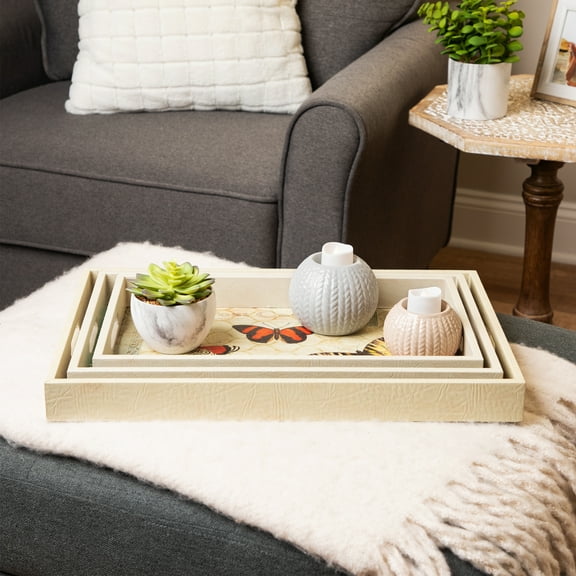 Northlight Set of 3 Vintage-Style Butterfly Wooden Rectangular Serving Trays 19" - Purple/White