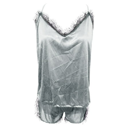 

None Women Top Cami Nightwear Strap Satin Sets Pajama Sleeveless Lace Sleepwear Trim Women s Sleepwear Womens Petite Pajamas Set