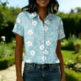 thumbnail image 4 of Women's Hawaiian Vacation Shirt Floral Tropic Print Short Sleeve Button Up Beach Cool Tops Light Blue L, 4 of 5