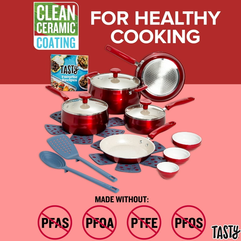 Tasty 16pc Cookware Set Red - Walmart.com