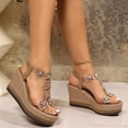 thumbnail image 4 of Rokment Glitter Crystal Flowers Platform Wedge Sandals for Women Sparkly Rhinestones Elegant Chunky High Heels Elastic Ankle Strap Bride Wedding Dress Summer Shoes Beach Khaki Size 6.5, 4 of 8