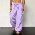 thumbnail image 2 of SAWOBUUN Mens Wide Leg Cargo Pants Quick Dry Elastic Waist Trousers Trendy Casual Loose Fit Parachute Pant with Pockets, 2 of 7