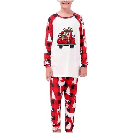 

Honeeladyy Christmas Family Pajamas Parent-Child Warm Christmas Suit Printed Plaid Stitching Home Wear Pajamas Long-Sleeved Trousers Two-Piece Set(Kids) Red Sales