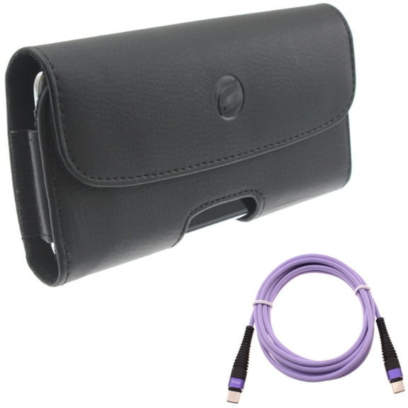 Case Belt Clip w Purple 6ft PD Cable for Samsung Galaxy A73 5G,A13 5G,A03s Phones - Leather Holster Cover Pouch, Type-C to USB-C Long Charger Cord Power Wire