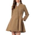 thumbnail image 1 of Abrigo de invierno para mujer INSPIRE CHIC, corte A, de manga larga, con botonadura simple, dobladillo peplum, largo, color marrón, 1 of 6