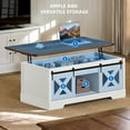 thumbnail image 3 of Dextrus Farmhouse Lift Top Coffee Table with Storage & Sliding Door, Rustic Center Table for Living Room, White and Brown, 3 of 7