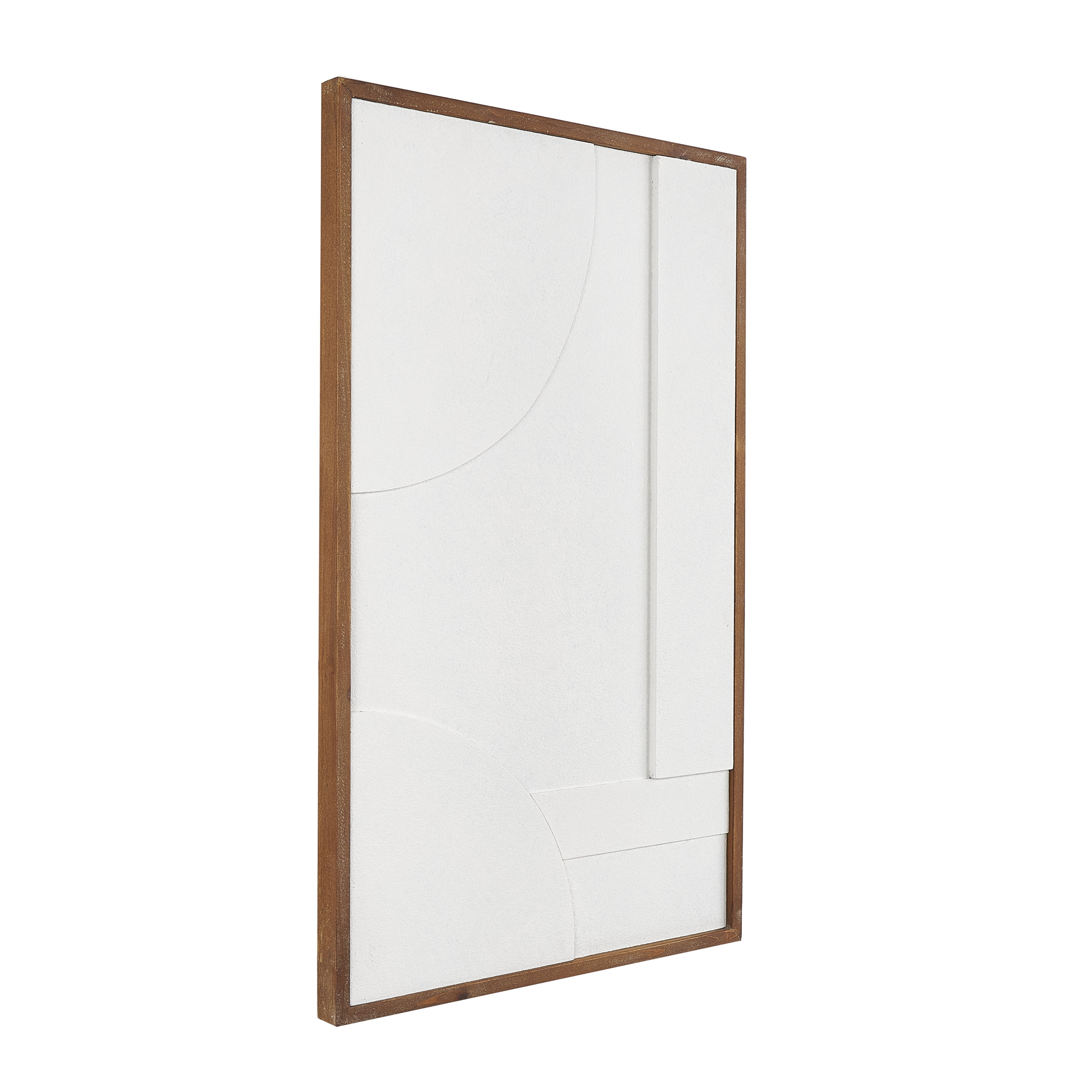 DecMode White Wood Geometric Textured Dimensional Shape Home Framed Wall Art with Brown Wooden Frame, 20" x 1" x 32"
