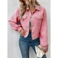 thumbnail image 1 of SEARIPE Women's Houndstooth Print Crop Jacket Flap Detail Button Up Bishop Sleeve Jacket Coat Red S, 1 of 5