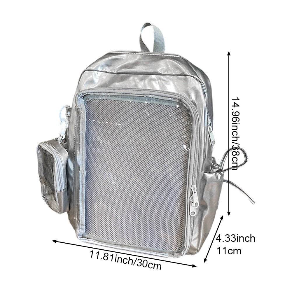 Yvsxxv Clear Ita Backpack, Transparent Pin Display Rucksack, Silver