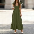 thumbnail image 2 of Kvture Maxi Dresses for Women Loose V Neck Ruffle Cap Sleeve Casual Beach Vacation Dress Pleated A Line Solid Sundresses Army Green S, 2 of 6