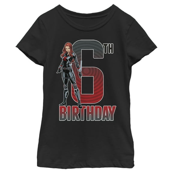 Girl's Marvel Black Widow 6th Birthday  Graphic Tee Black X Small