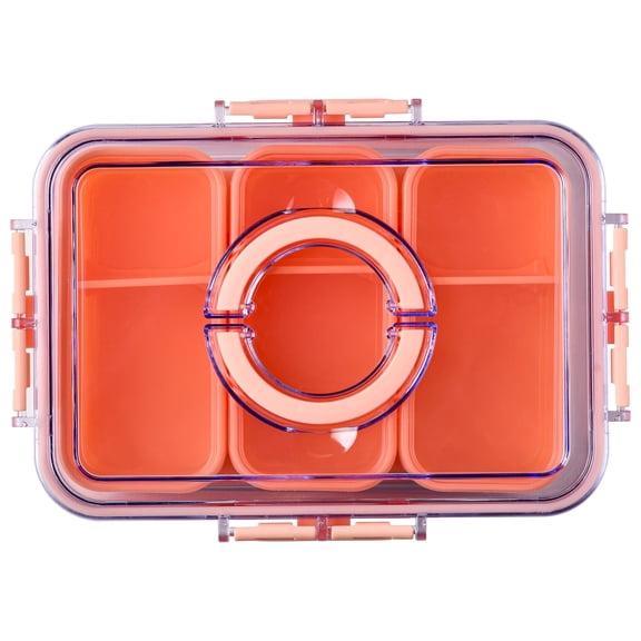 Cook with Color 3-Compartment Snack Box with Ice pack, Locking Lid and Handle, Dishwasher Safe, Light Pink