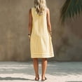 thumbnail image 4 of Lenpel Cotton Linen Dresses for Women Striped Casual V Neck Sleeveless Tank Dresses Knee Length Dress with Pocket Beach Vacation Sundresses, 4 of 5