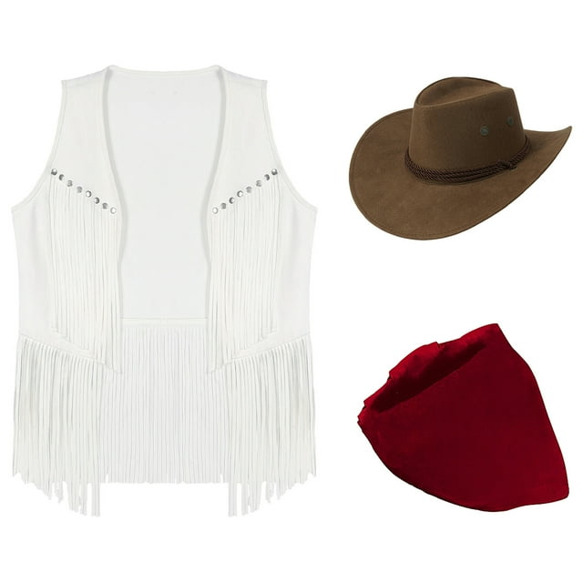 iefiel Gilet à Franges en Faux Suède pour Femmes Gilet à Franges Rivets Veste Cardigan Ouvert Blanc TTG