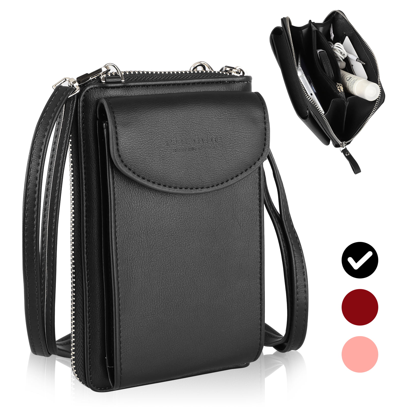 3 in 1 Handbag for Women Small Leather Top Handle Handbag Clutch Crossbody Shoulder Bag Tote Messenger Bag Cell Phone Mini Backpack Purse Wallet and Satchel Black