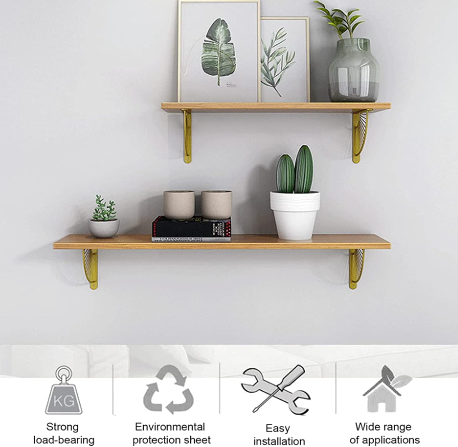 2PCS Metal Craft Gold Bracket Floating Shelves Fan-Shaped Shelf Brackets Wall Hanging Decoration Sector Bracket for Home Office Restaurant Decor, Gold-25CM