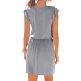 thumbnail image 3 of Femmes Ébouriffé Casquette Manches V Cou Cravate Taille Couleur Unie Mini Robe, 3 of 5