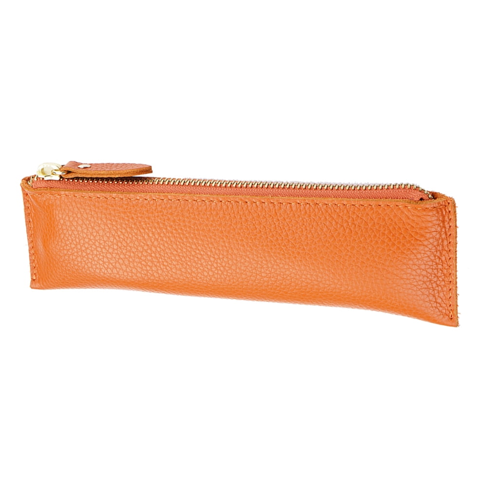 Fashion Leather Pen Holder Creative Pen Bag Vintage Pen Case Holder Protective Pens Storage Pouch (Orange)