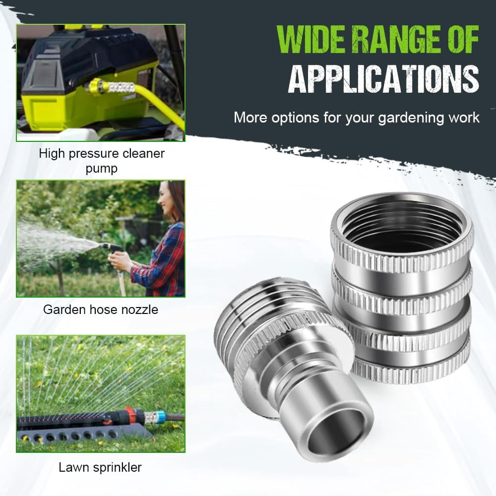 Stainless Steel Garden Hose Quick Connect Fittings Set, 2026 New 3/4 Inch GHT Water Hose Fittings, Pressure Washer Adapter Set, Heavy Duty Quick Release Connector for Hoses and Sprayers (1 Set)