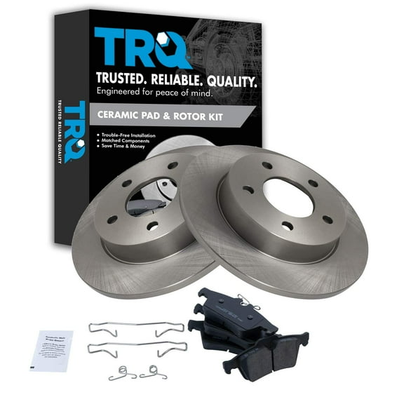 TRQ Rear Brake Pad & Rotor Kit Brake Pads Brake Rotor Ceramic Fits Select 2006-2013 Mazda 3