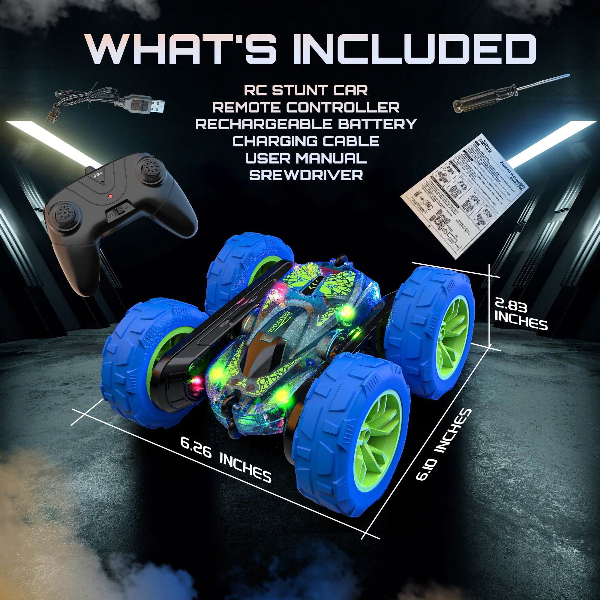 Toy Choi's Remote Control Stunt Car for Kids, Double-Sided 360° Flips RC Car with Rechargeable Battery, RC Vehicle Toys for Boys Girls Ages 6-12