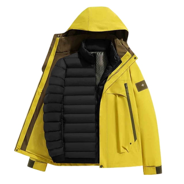 Lovzfmll Unisex Down Jacket Hooded Detachable Liner Windproof Quilted Pockets Yellow, 4XL