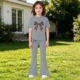 thumbnail image 2 of EnJoCho Girls Cute 2 Piece Outfits Teens Bow Graphic Sweatsuit Kids Summer Tracksui𝗍 Casual Short Sleeve Tops Flare Pants Set Girls Shorts Sleeve Tops Pants Set, 2 of 5