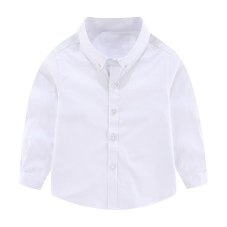 zbxnLI Boys Dress Shirts School Uniform Tops Long Sleeve Bow Tie Collar Formal Blouses Little Boys