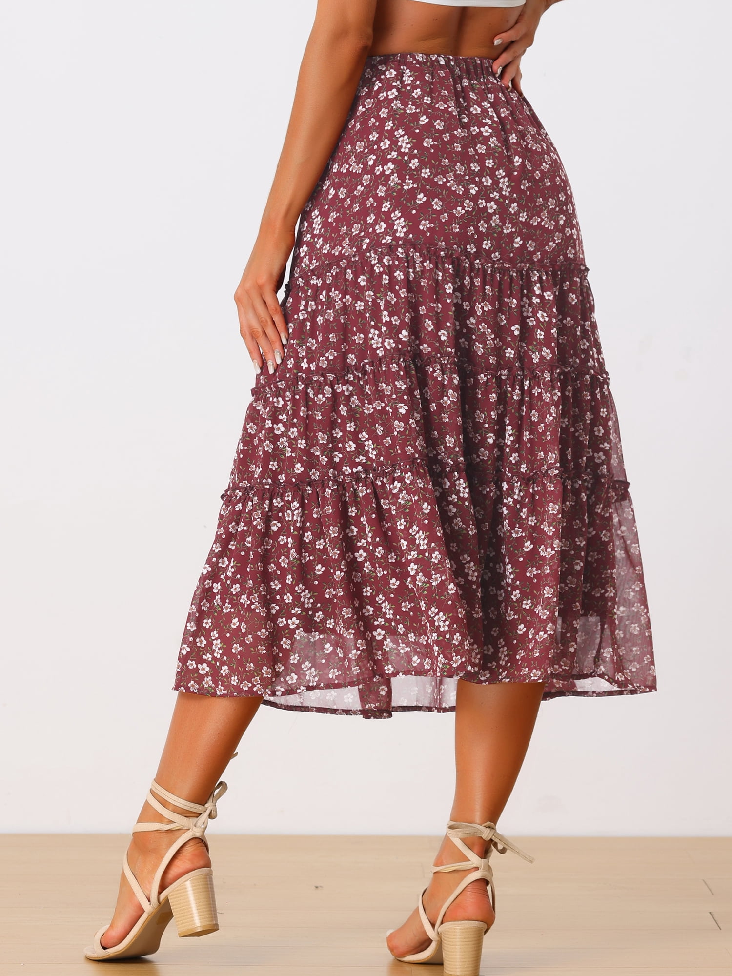 DARING DIVA Women's Chiffon Tiered A-Line Maxi Skirt 2XL Brown