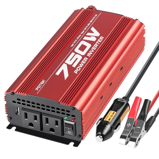 Inversor de corriente POTEK 750 W DC 12 V a AC 115 V con puerto USB