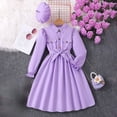 thumbnail image 2 of WUANDIXFA Girls Long Sleeve Dress with Hat, Lapel Collar Button Down Midi Dress Swing Casual Dresses with Belt (Purple, 7-8 Years), 2 of 9