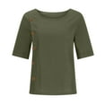 thumbnail image 5 of Scyoekwg Womens Cotton Linen Shirts Summer Round Neck Button Short Sleeve Tunic Shirts Casual Loos Comfy Blouses (Green,XL), 5 of 7