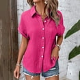 thumbnail image 6 of ORT Womens Button up Linen Shirt Short Sleeve Shirts Summer Fashion Cotton Linen Shirt Top Blouses with Pocket(Hot Pink,XXL), 6 of 8