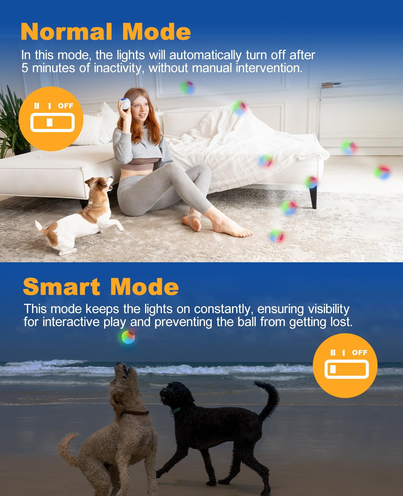 LED Light Up Dog Ball Toys, Rechargeable Bounce-Activated Durable Fetch Ball, Natural Rubber, 2.5 inches