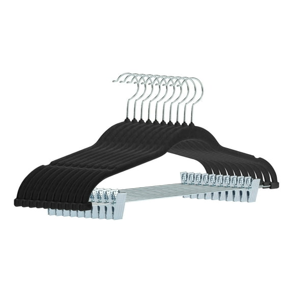 REGALWOVEN 10 Pack Flocked Hangers with Pinch Clips, Durable 360-degree Non-Slip Space Saving Clothes Hangers for Clothing, Pants, or Shirts Black